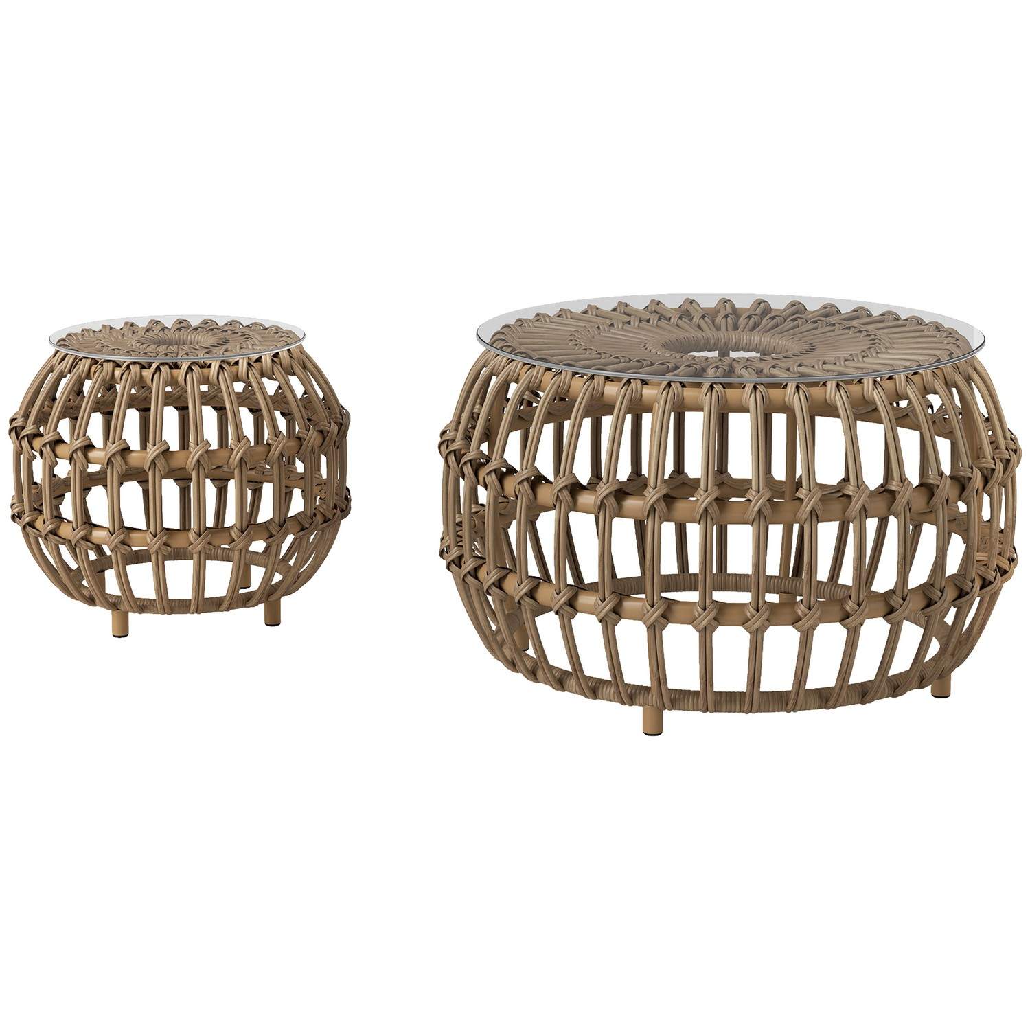 Sarja 2 sivupöytää polyrottinki Ø66/42 cm