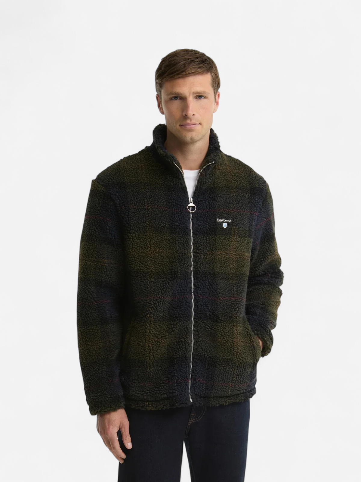 Barbour miesten fleecetakki Tartan Sherpa Fleece, vihreä ruutu